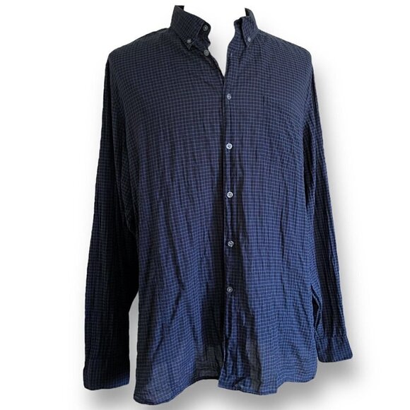 John Varvatos Mens Shirt XXL 2XL Blue Plaid Cotton Button Down Roll Tab Sleeve - Picture 3 of 7